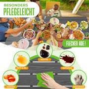 KESSER® Gartentisch 156x78cm für bis 6 Personen Esstisch Wetterfest & UV-Beständig | Outdoor Tisch mit pulverbeschichteter Stahl-Gestell & Kunststoff Tischplatte in Holz-Optik inkl. 6 Filz-Untersetzer