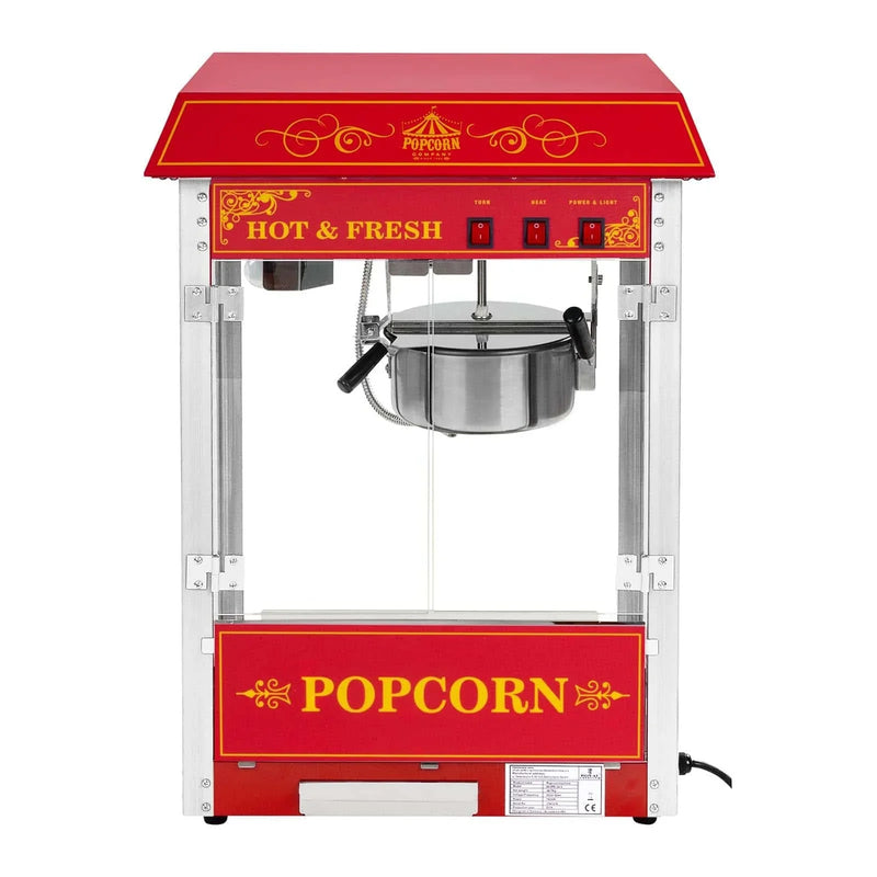 Royal Catering Máquina de palomitas de alto rendimiento 1500 vatios 5 kg por hora diseño retro vintage rojo para uso comercial