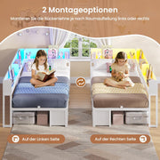 AOGLLATI Cama de 90x200 con almacenamiento, sofá cama con estantería integrada y 6 cajones, cama juvenil con iluminación LED y estación de carga, cama de invitados, diván, estructura de cama con somier (Blanco, 90x200 cm)