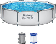 Kit de piscina Bestway Steel Pro Max con bomba de filtro Ø 305 x 76 cm, gris claro, redonda