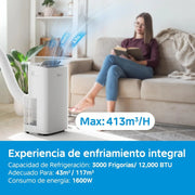 Aire Acondicionado Portátil MIDEA Pingüino 3 en 1 | 3000 Frigorías / 12000 BTU | Aire acondicionado silencioso para 43m2 - Deshumidificador, Ventilador, Climatizador 3500 W - 4 modalidades con kit de ventana