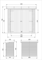 Cobertizo para herramientas de madera natural - Almacenamiento exterior sin ventanas A194x123x223 cm/2,1 m² Caseta de madera natural - Taller de almacenamiento de herramientas - TIMBELA M348