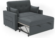 Sofá cama LUXOAK 186 x 122 cm con respaldo ajustable en 5 niveles, sofá cama 3 en 1 con cojines y bolsillo lateral, sofá de lino gris para habitación de invitados y espacios pequeños