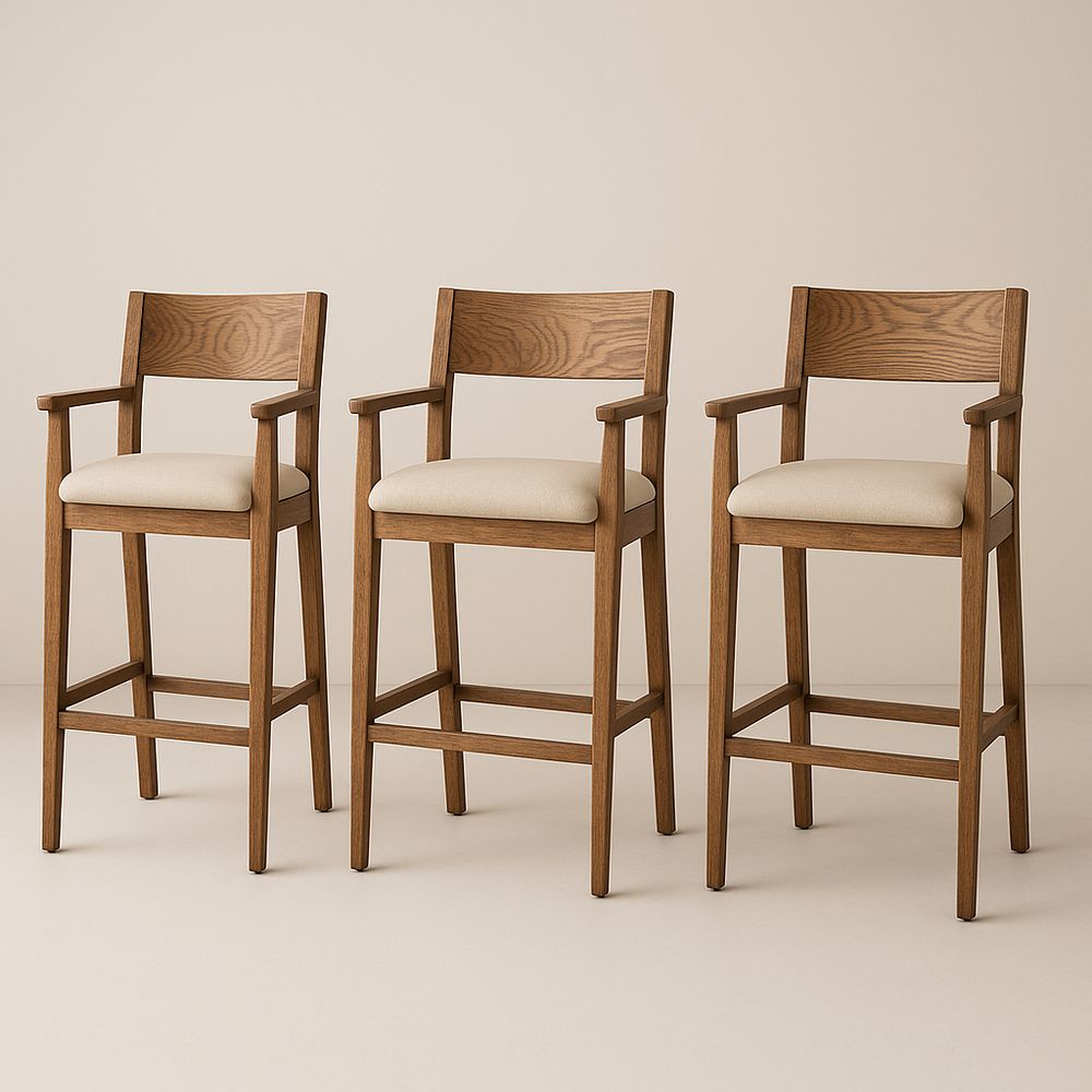Juego de 3 taburetes de bar de madera con asiento de espuma