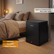 Mininevera TZS First Austria 40L silenciosa, con cerradura, luz interior, puerta reversible, minibar para camping, hotel, clase energética E