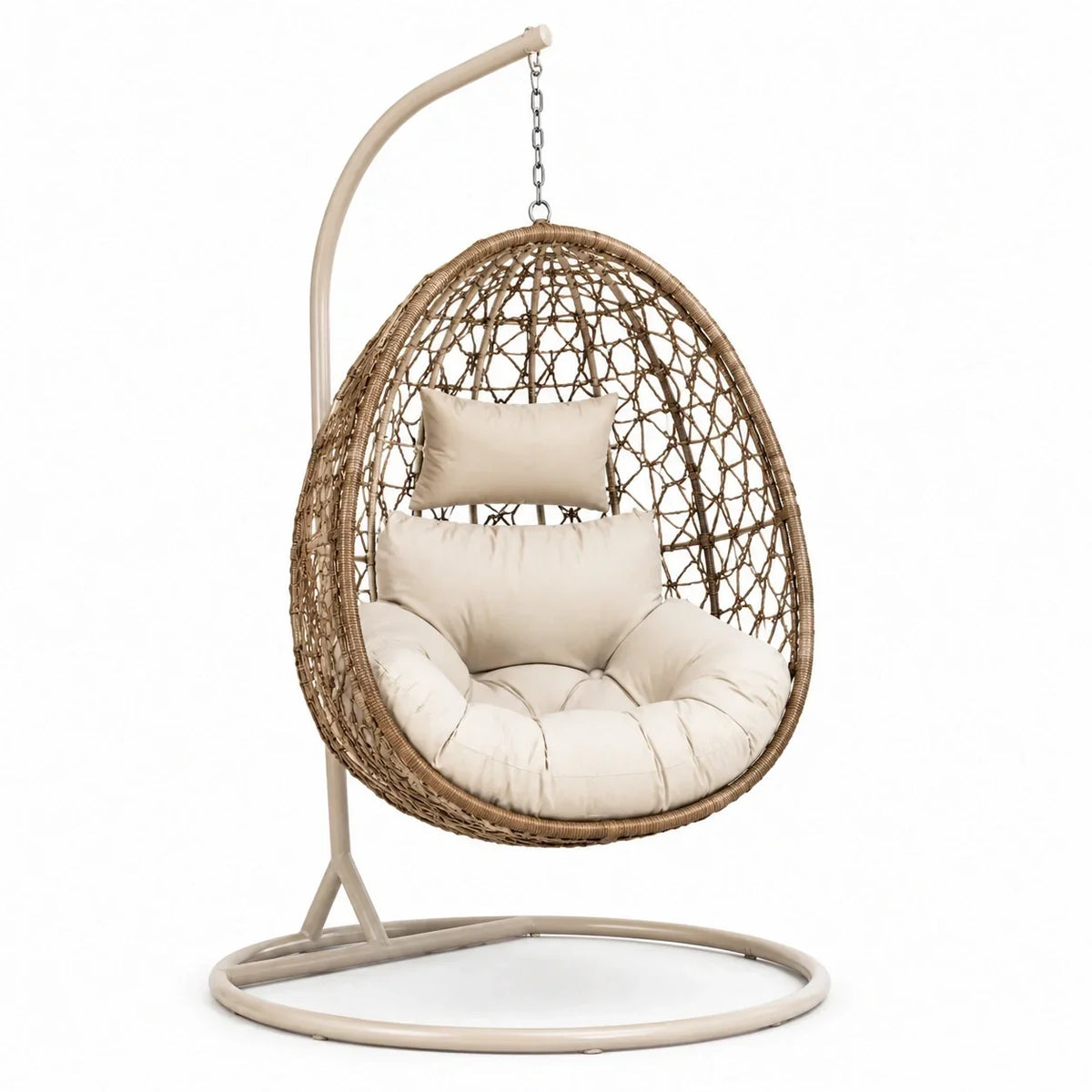 Sillón colgante de ratán PE con cojín beige