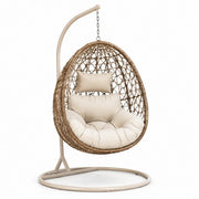 Sillón colgante de ratán PE con cojín beige