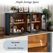Aparador grande de 4 puertas con puertas de vidrio, gabinete arqueado con estantes ajustables para cocina