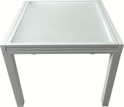 Mesa de jardín extensible MOMMA HOME de aluminio y vidrio templado - Mesa cuadrada extensible de exterior - Dimensiones 90/150 x 90 x 74 cm (blanco)