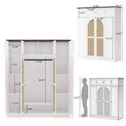 Armario ropero de gran capacidad de 8 puertas con barra para colgar, estantes ajustables y puertas decorativas de ratán, 70.87" de alto