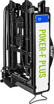 EUFAB 12012LASON Poker-F Plus Portabicicletas exclusivo en Amazon con soportes de cuadro bloqueables, compatible con bicicletas eléctricas, totalmente premontado, para 2 bicicletas, para enganche de remolque, negro