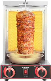 Máquina de kebab giratoria vertical, herramienta de barbacoa, grill de gas de Oriente Medio, barbacoa de mesa con dos tubos de calentamiento de rotación de 360º, 220V 3000W