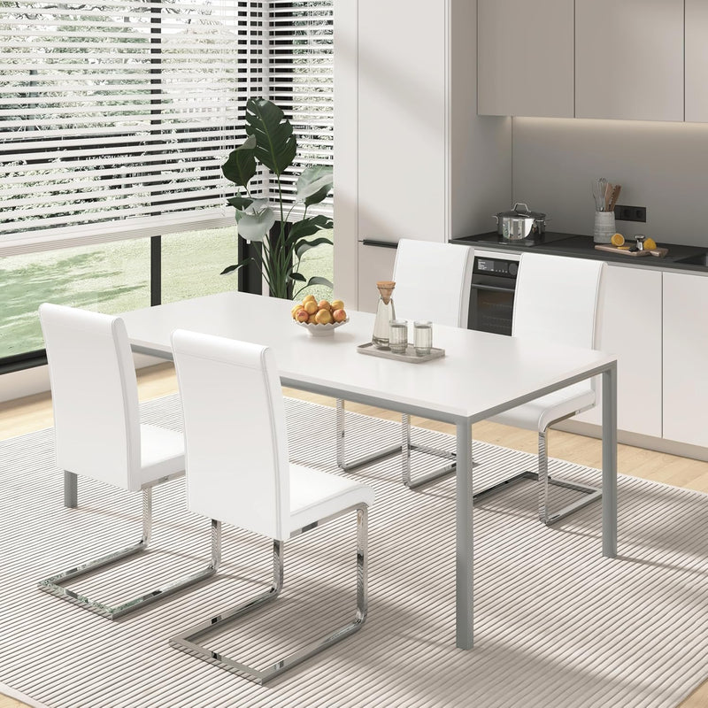 WOLTU Juego de 4 sillas de comedor, silla cantilever, silla voladiza, silla de cocina, silla tapizada, con respaldo alto, piel sintética, para comedor, mesa de comedor, cocina, sala de estar, oficina, blanco, BH378ws-4