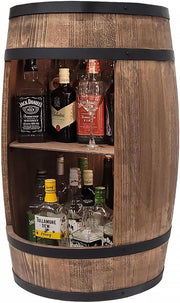 Bar de vino LED Weeco. Botellero mueble bar XL. Barril vintage decorativo para salón. Minibar para ginebra, whisky y cerveza. Mesa alta de barril. Barril de madera para copas y botellas. Estante de vino, set de regalo.