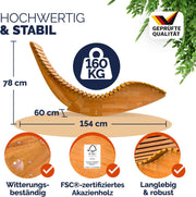 CASARIA® Juego de 2 tumbonas, incluye cojín, para 2 personas, color rojo oscuro, plegables, resistentes a la intemperie, madera, tumbona de jardín, ergonómicas, capacidad de carga de 160 kg, certificadas FSC®, tumbona basculante, balcón, 154x60 cm