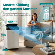 SereneLife Klimaanlage Mobil- mit Abluftschlauch 14000 BTU 2,9kW, 4-in-1 Klimagerät-Kühlen Heizen Ventilieren und Entfeuchten, WLAN- Steuerung, Digitaldisplay, 24h- Timer, bis 45 m²