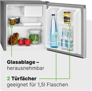 Mininevera Bomann 45L con congelador, refrigerador pequeño y silencioso para cocina, oficina, camping y gaming, frigorífico pequeño con puerta reversible - Mininevera, nevera para bebidas, minibar KB 7245 inox