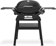 Barbacoa de gas Weber Q 2200N con mesas laterales y soporte compacto/parrilla para terrazas y balcones con quemadores de alto rendimiento, rejillas de hierro fundido vitrificado y encendido electrónico, negro medianoche