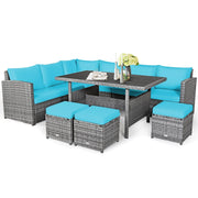 Conjunto de comedor de ratán para patio de 7 piezas Costway, sofá seccional y otomana - Ver detalles