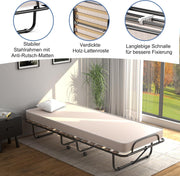 Cama plegable GOPLUS 80x190 cm, cama supletoria con colchón, estructura de acero, cama individual para adultos para dormitorio y oficina (beige)