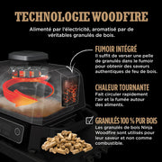 Barbacoa eléctrica Ninja Woodfire, parrilla, ahumador y freidora de aire, barbacoa de exterior 7 en 1, parrilla, freidora de aire, ahumar, asar, horno, resistente a la intemperie, antiadherente, portátil, gris/negro OG701EU