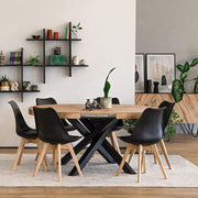 MOBILI FIVER, Mesa redonda extensible Emma, 120-160 cm, Roble rústico con patas cruzadas negras, Made in Italy