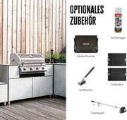 Grillfürst Gasgrill G401E - 4 quemadores de acero inoxidable, barbacoa de gas empotrable con ventana, parrilla para cocina exterior con tapa de doble pared y rejillas de acero inoxidable, modelo integrable