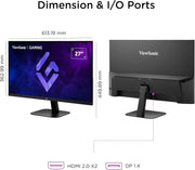 Monitor Gamer ViewSonic VX2757-2K-PRO de 27 pulgadas, WQHD 2560 x 1440p, 200Hz, 1ms MPRT, compatible con G-Sync, HDR10, IPS, 2 HDMI, DisplayPort, sin parpadeo