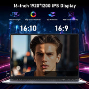 Portátil Laptop, 16 Pulgadas Procesador N150 (1,2 a 3,6 GHz), 16 GB de RAM, 1 TB SSD, Notebook 2025, 1920X1200P/6000 mAh/Teclado Completo Retroiluminado/Webcam/Panel Táctil