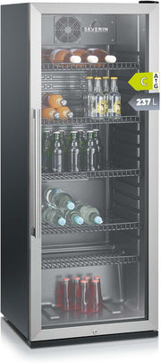 Frigorífico para botellas SEVERIN, con cerradura integrada e iluminación LED integrada, 118 L de capacidad útil, negro/plata, FSK 8840