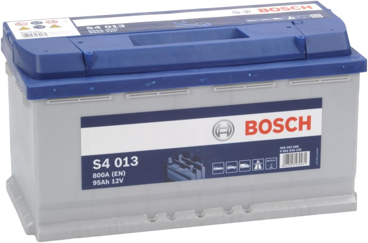 Batería de coche Bosch S4 013 95 Ah - 800 A - Batería de 12 V, Plomo-ácido para vehículos sin sistema Start/Stop, Polaridad izquierda (-) derecha (+), 354 x 175 x 190 mm
