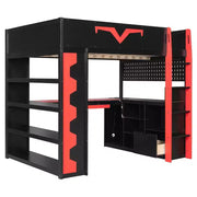 Cama tipo loft para juegos Luxystar Modern con escritorio iluminado, bandeja para teclado, tablero perforado y estantería de almacenamiento