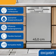 Lavavajillas Exquisit, 9 cubiertos, lavavajillas 45 cm, Power+, modo ECO, lavavajillas 45 cm, GSP59109-030E plateado