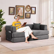 Sofá cama convertible 5 en 1: diván de suelo de pana de 78.8" con brazos, respaldo y cojines ajustables