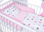Set completo de cuna Baby Delux, cama casita de 60x120 cm, color blanco, con cajón, barrera anticaídas, colchón, ropa de cama y set de decoración (Prince Stars)
