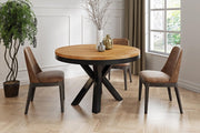 WFL GROUP Mesa de comedor redonda extensible estilo loft - Mesa industrial con patas de metal negro - Mesa que ahorra espacio para salón - Roble Lancelot - 120 a 200 cm