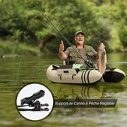 Bote de pesca inflable portátil GYMAX, con remo, regla para peces, soporte para caña, aletas, bomba, bolsillos de almacenamiento, transporte práctico con correas para los hombros
