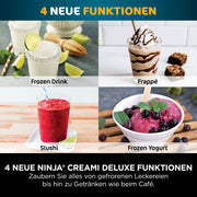 Ninja CREAMi Deluxe Heladera y máquina de bebidas heladas con 2 recipientes, 10 funciones, prepara helado, gelato, sorbete, yogur helado, batidos, granizados y más, opción de 2 sabores en 1, plateado, NC502EU