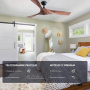 VONLUCE Ventilador de Techo Ø132CM 52 Pulgadas 3 Aspas sin Luz con Mando a Distancia Motor DC Silencioso Reversible 6 Velocidades para Dormitorio Patios Salón Granja, Nogal