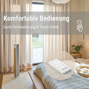 Ventilador silencioso Stadler Form Nick, ventilador de torre con función de oscilación, 10 niveles de velocidad, temporizador, con mando a distancia, para dormitorio, oficina, sala de estar, con bambú natural, blanco