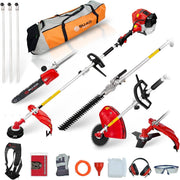 Desbrozadora de gasolina BU-KO de 52 cc con gran alcance: recortadora y desbrozadora de gasolina, cortasetos de gasolina extensible, motosierra, 3 barras de extensión de 75 cm y bolsa de herramientas