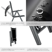 TecTake® Juego de 4 sillas de jardín plegables con reposabrazos, sillas de exterior con estructura de aluminio, respaldo alto ajustable en 7 posiciones, resistente a la intemperie, para salón de jardín exterior