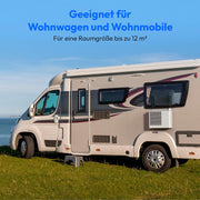 Aire acondicionado split inteligente MEDION P502 (para caravanas, autocaravanas, camping, barcos, autobuses, campers, casas móviles, incluye kit de montaje, 5000 BTU, refrigeración, deshumidificación y ventilación, modo nocturno, MD37735)