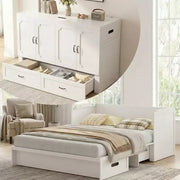 Cama Murphy convertible tamaño queen Mjkone con colchón, carga USB y cajones de almacenamiento