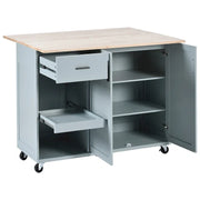 Isla de cocina con encimera plegable, carrito de almacenamiento para cocina con estante extraíble, toallero y cajón, ruedas giratorias