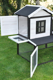 nanook Premium Conejera Jaula para animales pequeños XXL, grande, apropiada para la especie, con recinto al aire libre, ideal para exteriores, 197 x 85 x 112 cm - marrón y blanco - 2 niveles