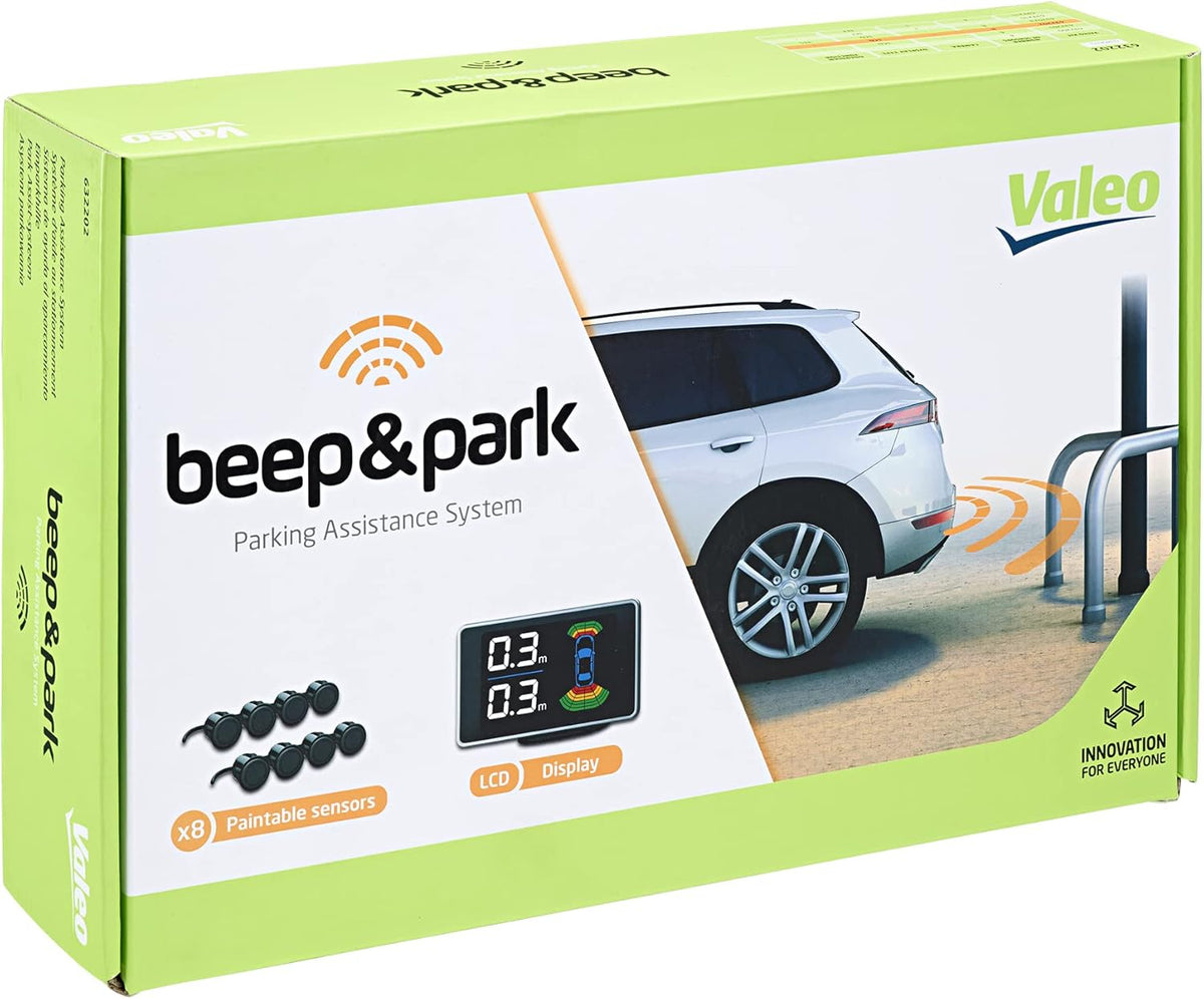 Valeo 632202 - Sistema de asistencia al aparcamiento - Kit Beep&Park: 8 sensores + 1 pantalla LCD - Instalación delantera y trasera