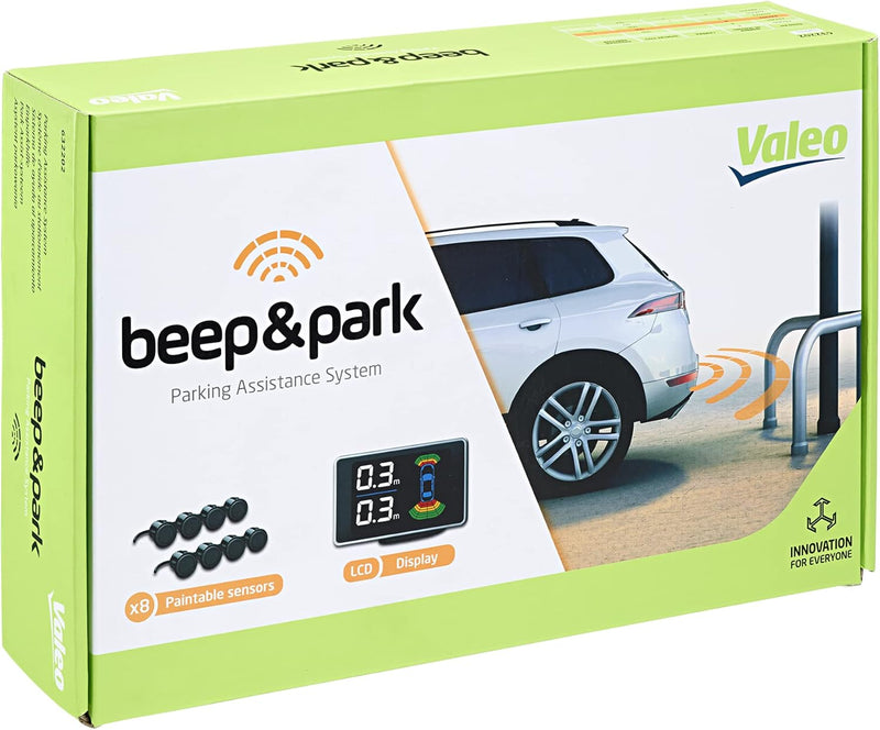 Valeo 632202 - Sistema de asistencia al aparcamiento - Kit Beep&Park: 8 sensores + 1 pantalla LCD - Instalación delantera y trasera
