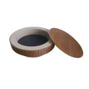 Mesa de centro redonda moderna de madera maciza chapada con almacenamiento