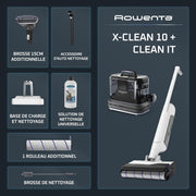 Rowenta X-Clean 10 y Clean it, Aspiradora friegasuelos inalámbrica y limpiadora de alfombras, perfecta para manchas difíciles y pelos, suelos duros, moquetas y alfombras GZ7540WO + IN5010F0